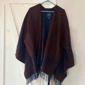 Burgundy/blue American Eagle poncho